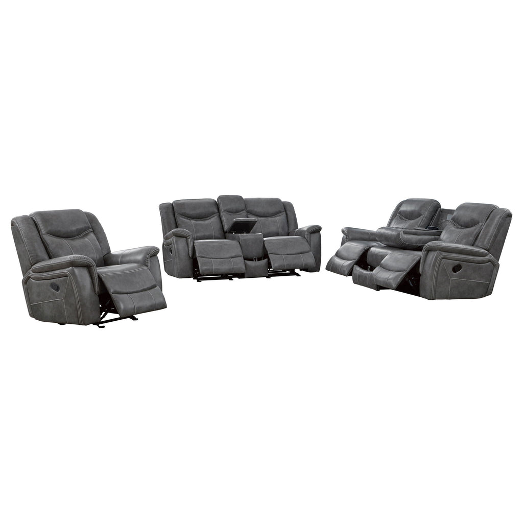 Conrad 3-piece Upholstered Padded Arm Motion Sofa Set Grey