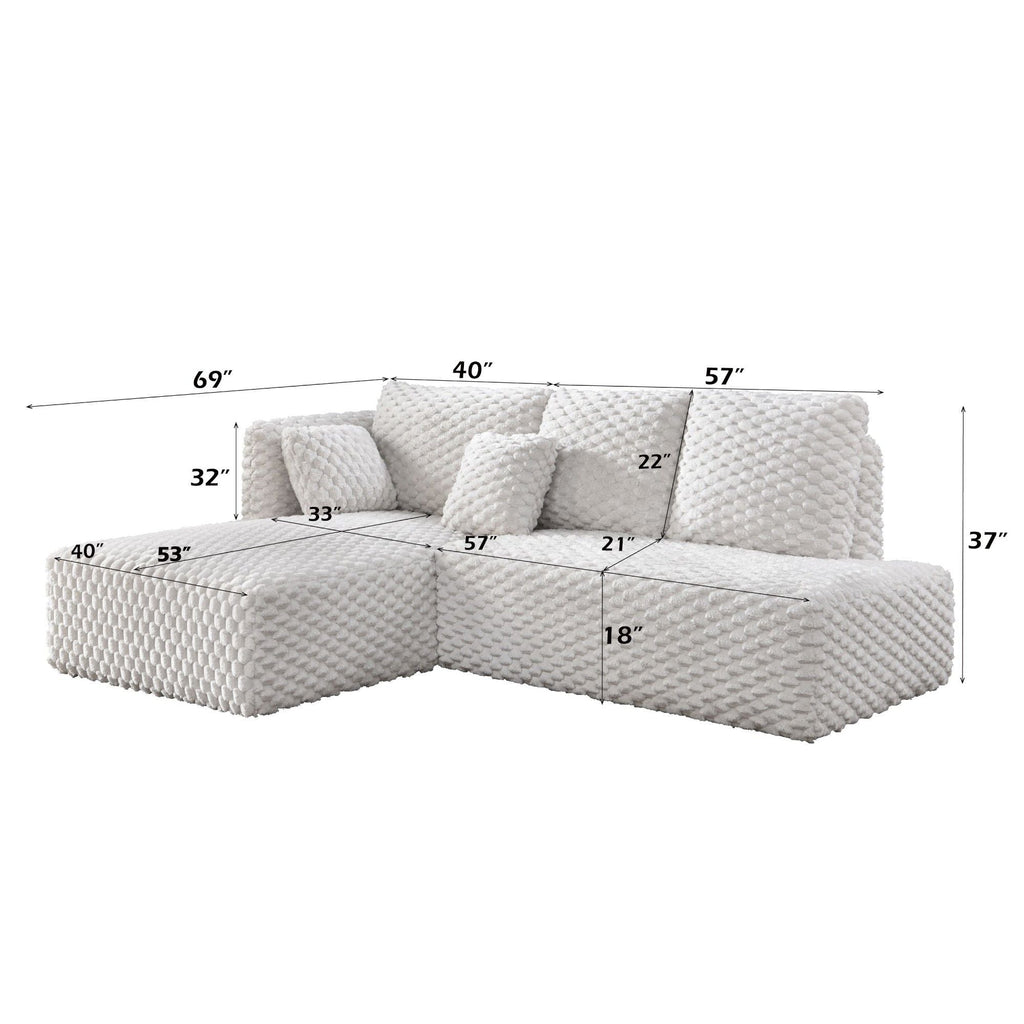 Ivory Sectional Sofa with Chaise - Corduroy Upholstery