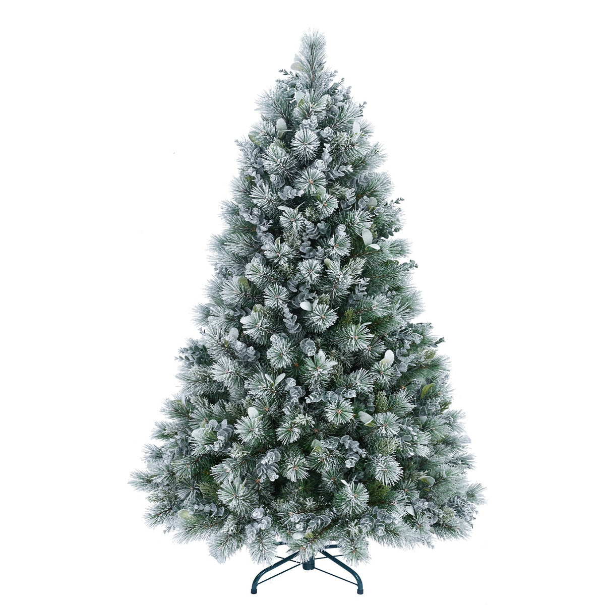 4FT Flocked Christmas Tree with Pine Needles & Eucalyptus Leaves - Frosted PVC