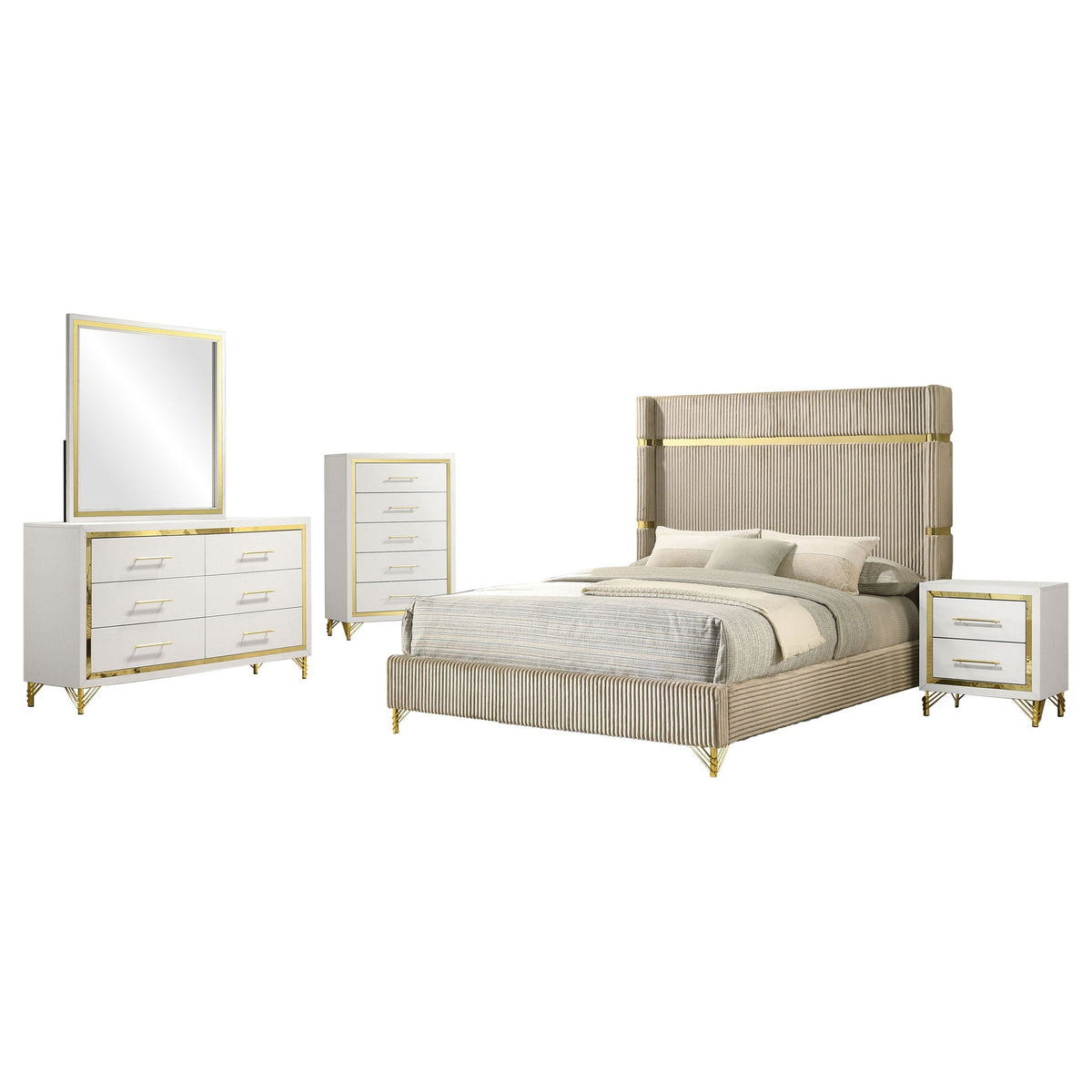 Lucia 5-piece Queen Bedroom Set Beige and White