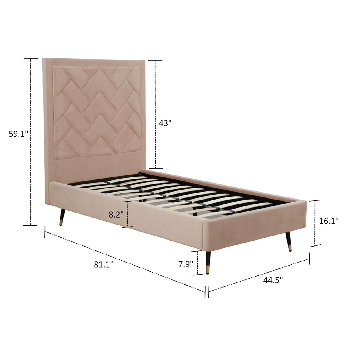 Upholstered Bed with Headboard and Slats - Multiple Colors