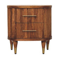 Solid Wood Ribbed Bedside Table with Ribbed Design - Amber Oak Finish