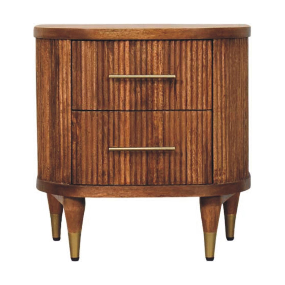 Solid Wood Ribbed Bedside Table with Ribbed Design - Amber Oak Finish