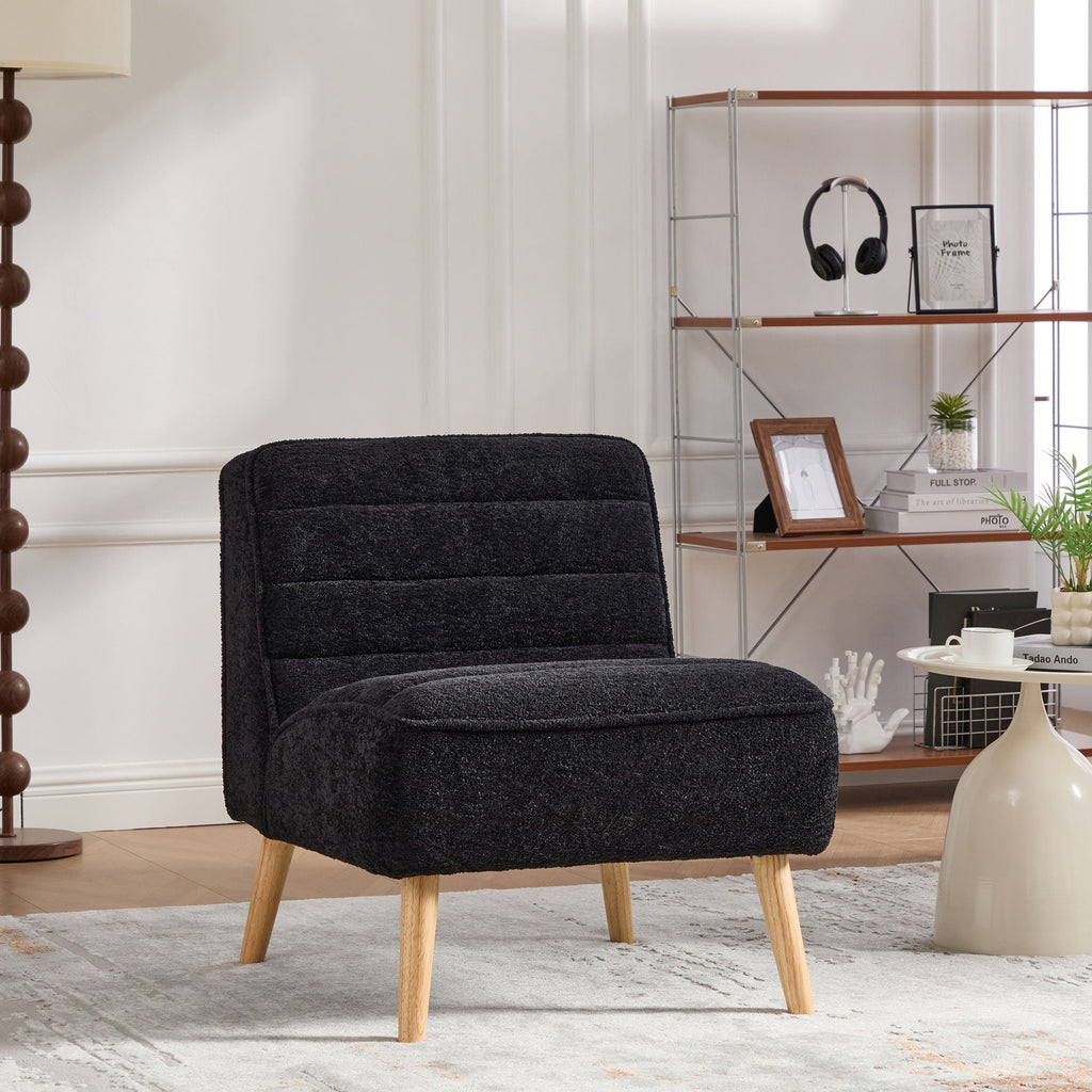 Black Upholstered Armless Accent Chair with Wood Legs