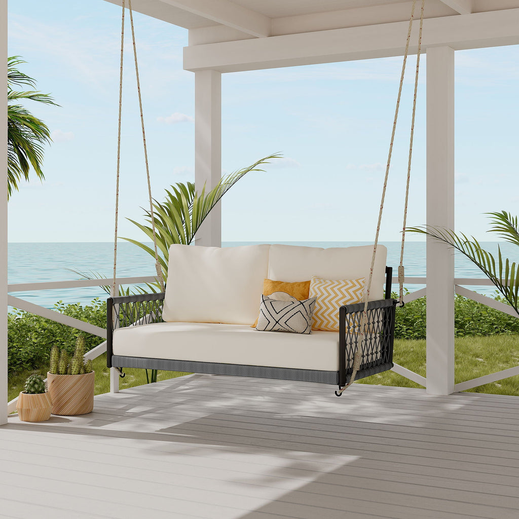 Beige Outdoor Swing Sofa with Soft Cushions for Patio