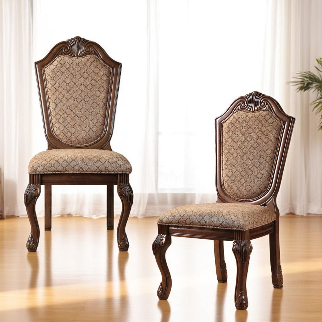 Chateau De Ville Side Chair Set of 2 with Fabric Seats - Brown / Cherry