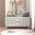 Boho Rattan Entryway Bench with Storage - Natural Finish