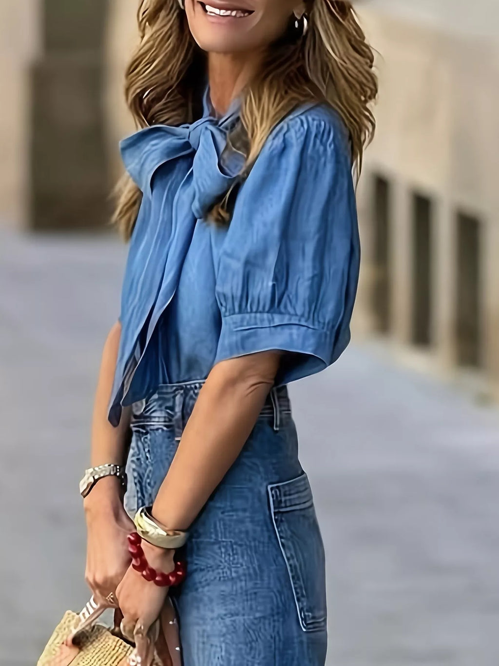 Bow-Tie Puff Sleeve Blouse