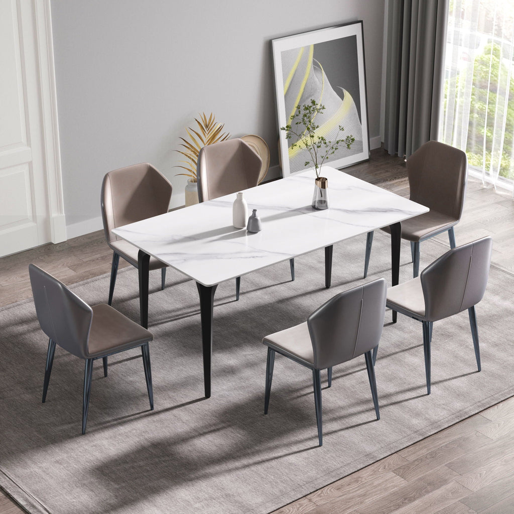 Modern Artificial Stone Dining Table with Black Metal Legs - White