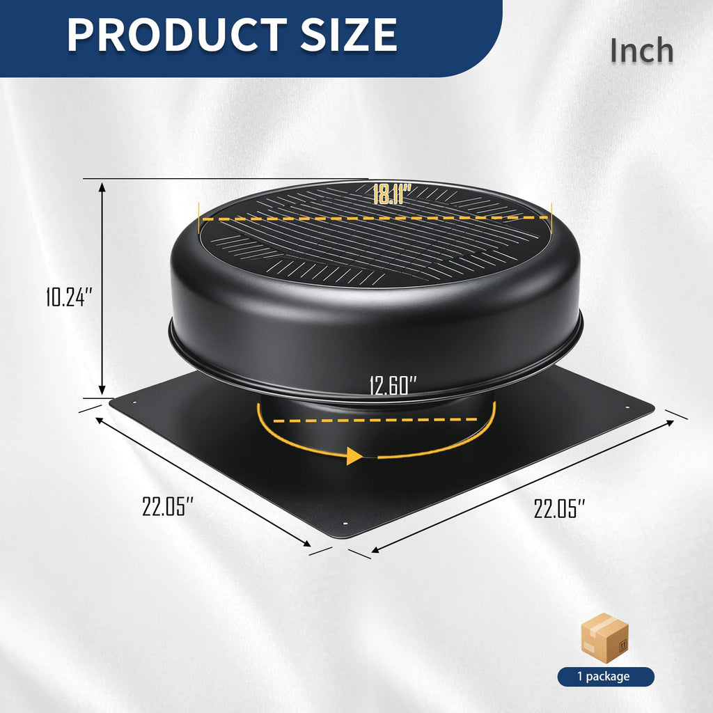 12" Flush Mount Round Solar Roof Vent Fan with 30W Dual Power - Black or White