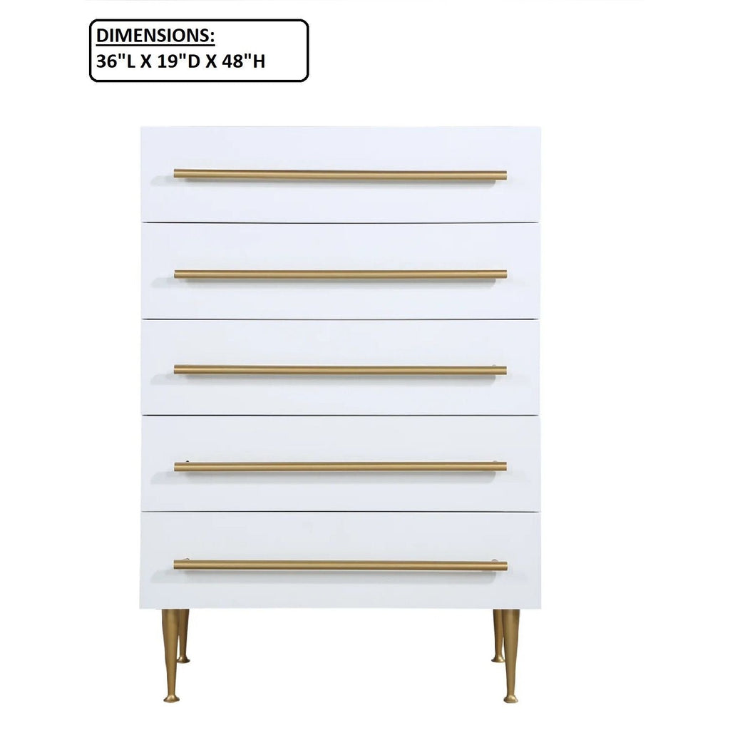 Contemporary 5 Drawer Chest with Brushed Metal Accents - White or Black