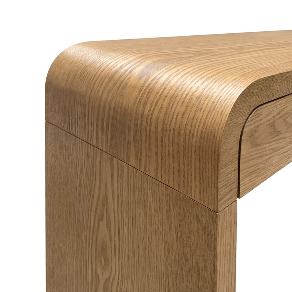 Walnut Curved Design 3-Drawer Long Console Table with Ample Storage - Walnut