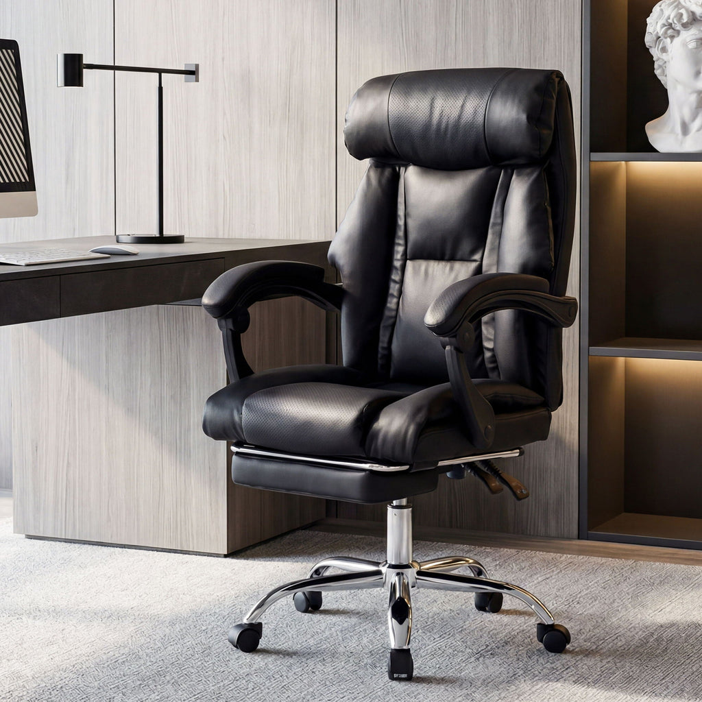 Executive Office Chair with Foot Rest and Adjustable Height - Black