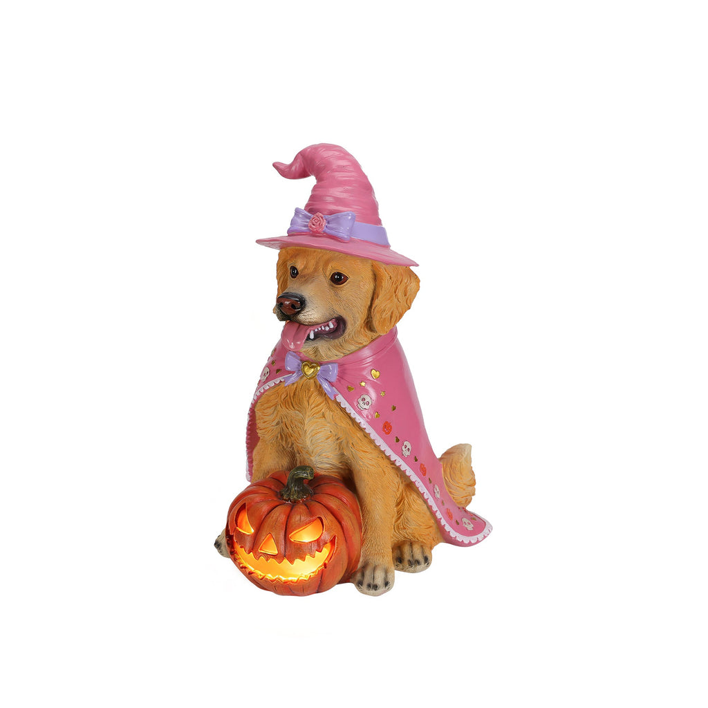 Halloween Golden Retriever Dog Statue with Light-Up Pumpkin - Multicolor