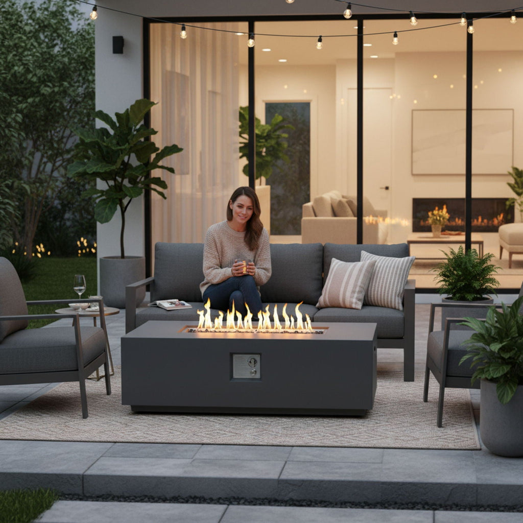 Rectangular Fire Pit Table with 50,000 BTU Heat Output - Light Gray