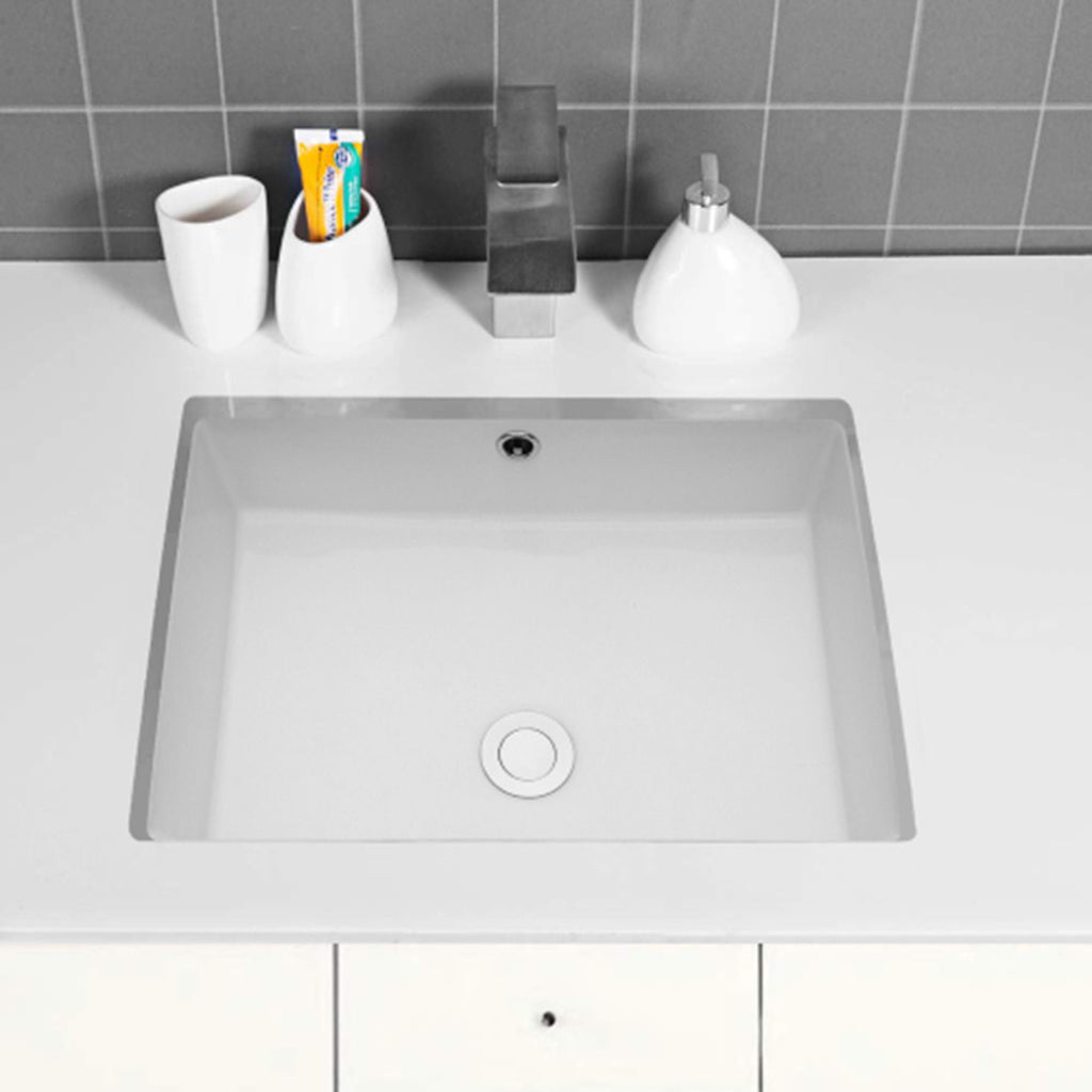 Modern Ceramic Rectangular Undermount Bathroom Sink with Overflow - White