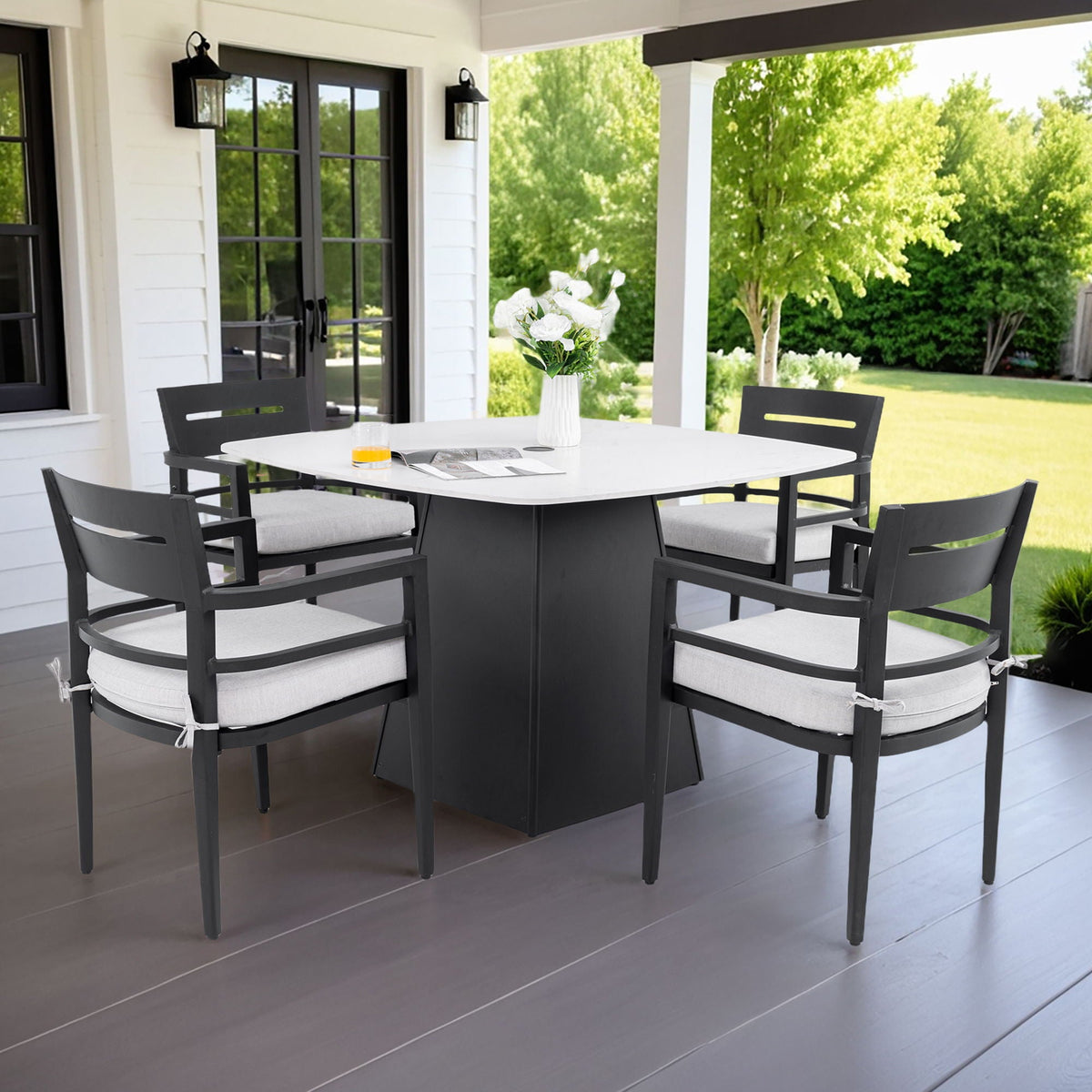 Outdoor Patio Dining Set with Sunbrella Cushions - White or Black