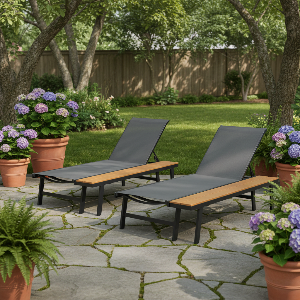 Waterloo Chaise Lounge Set with Attached Wood Side Table - Set of 2