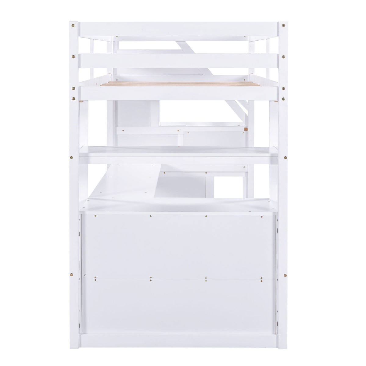 Loft Bed with Desk and Storage Staircase - Full or Twin, White or Gray