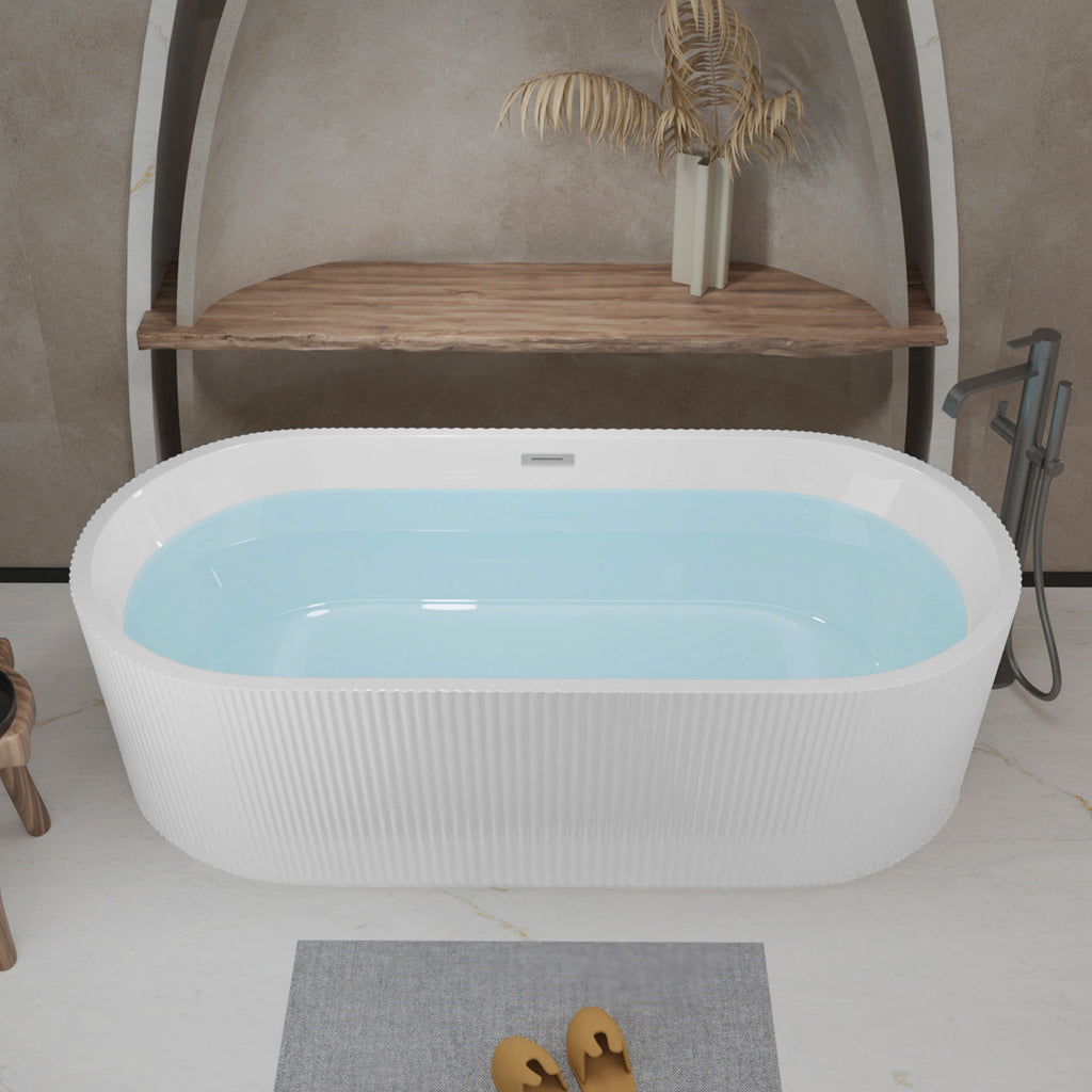 Linear Freestanding Soaker Tub with Double-Wall Acrylic - White