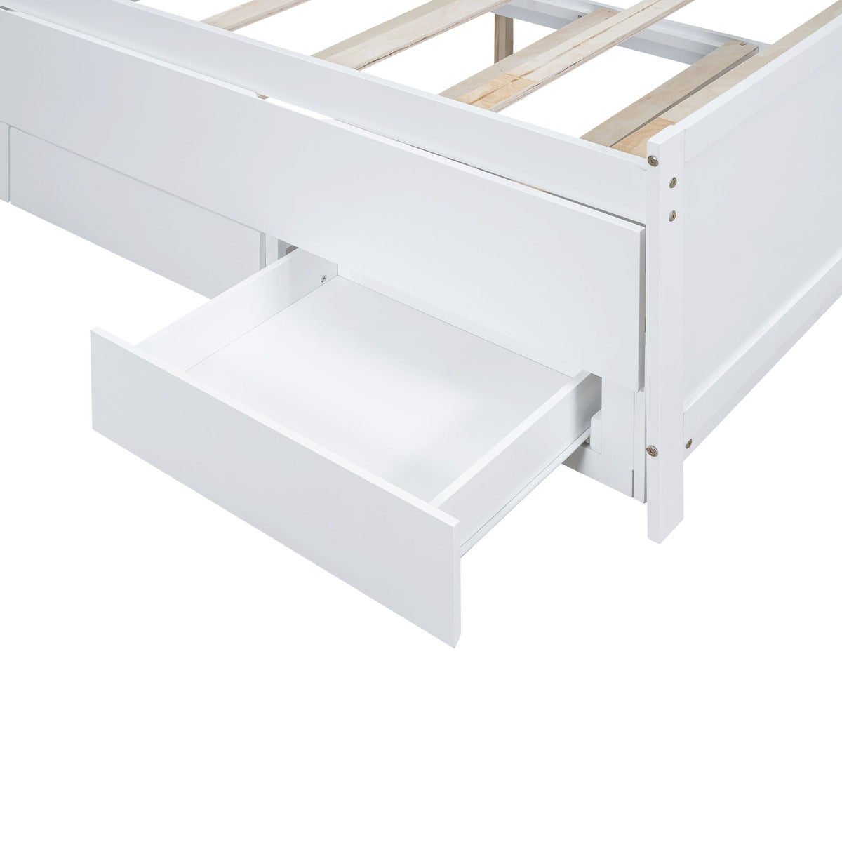 Full Size Platform Bed with Storage LED Headboard and Twin Trundle - White
