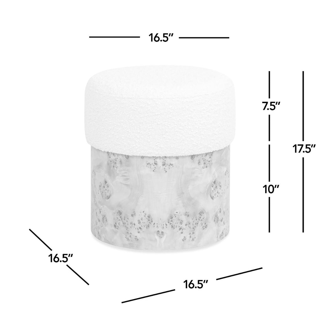 Round Upholstered Ottoman with Boucle Texture - White