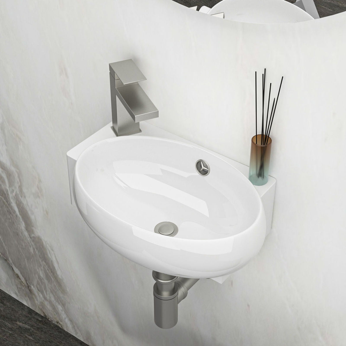 Modern Rectangle Wall Mount Bathroom Sink with Single Faucet Hole - White