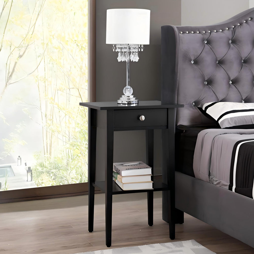 Wood Nightstand with Drawer and Shelf - Multiple Colors