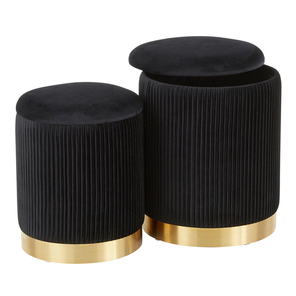 Contemporary Nesting Pleated Ottoman Set with Pleated Upholstery - Multiple Colors