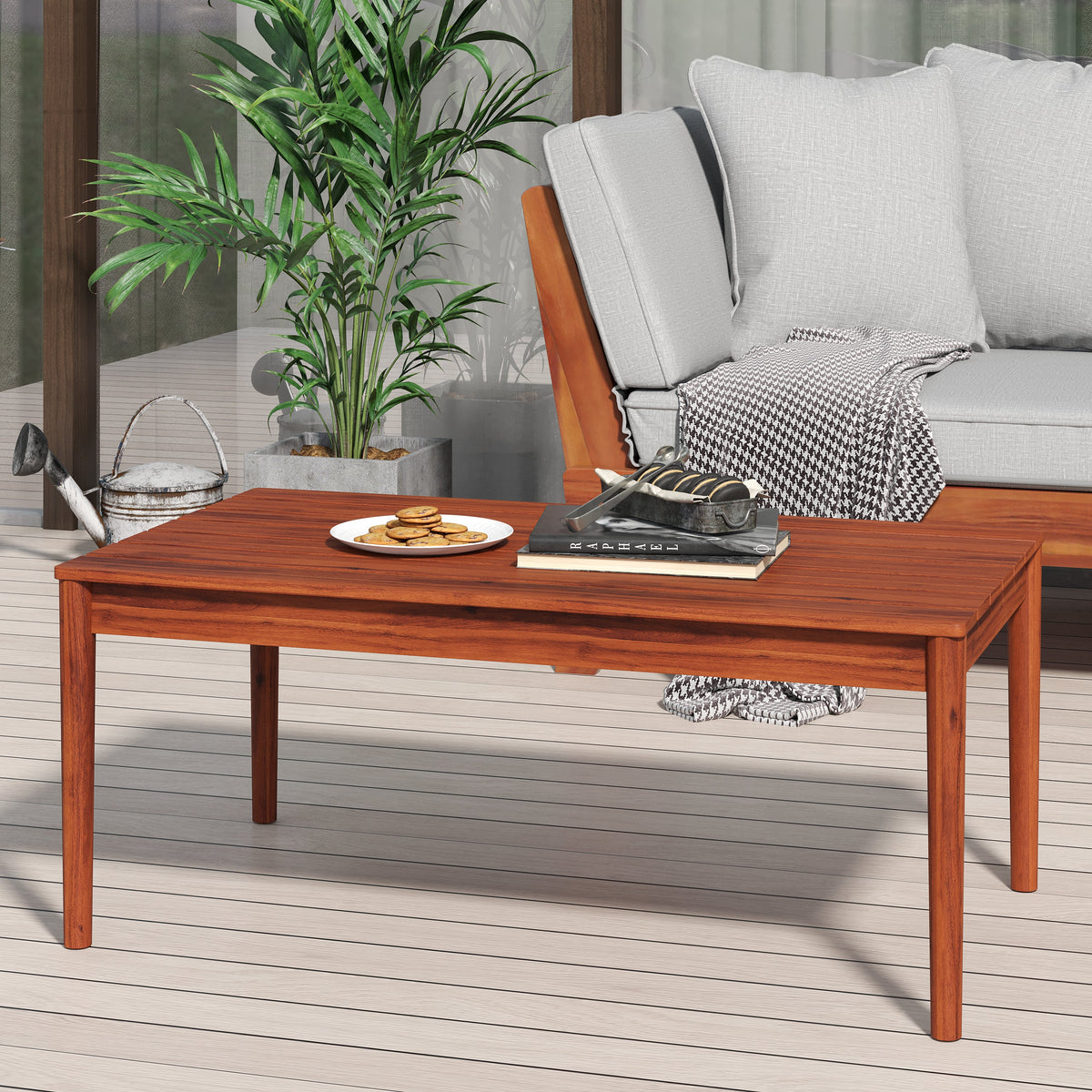 Acacia Wood Outdoor Coffee Table with Rustic Design - Natural