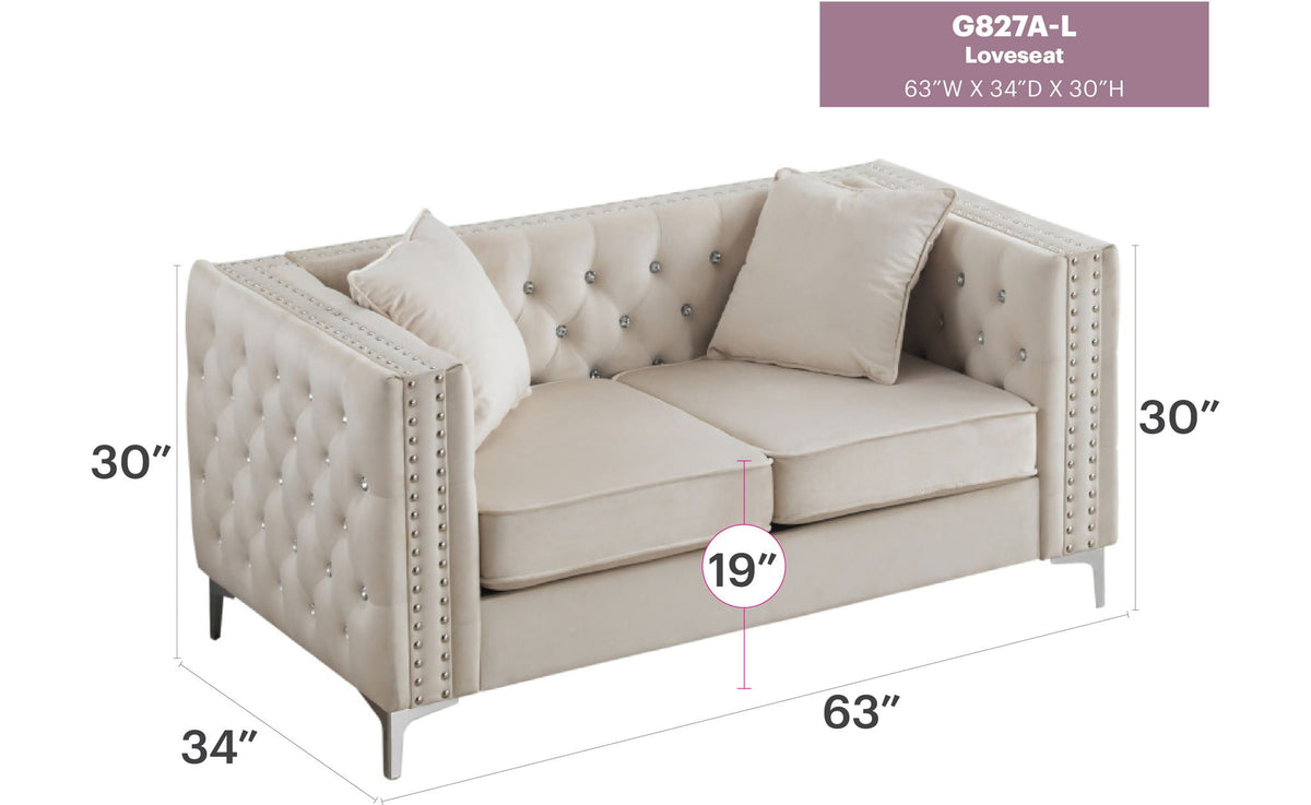 Elegant Track Arm Loveseat with Tufted Micro Suede - Multiple Colors