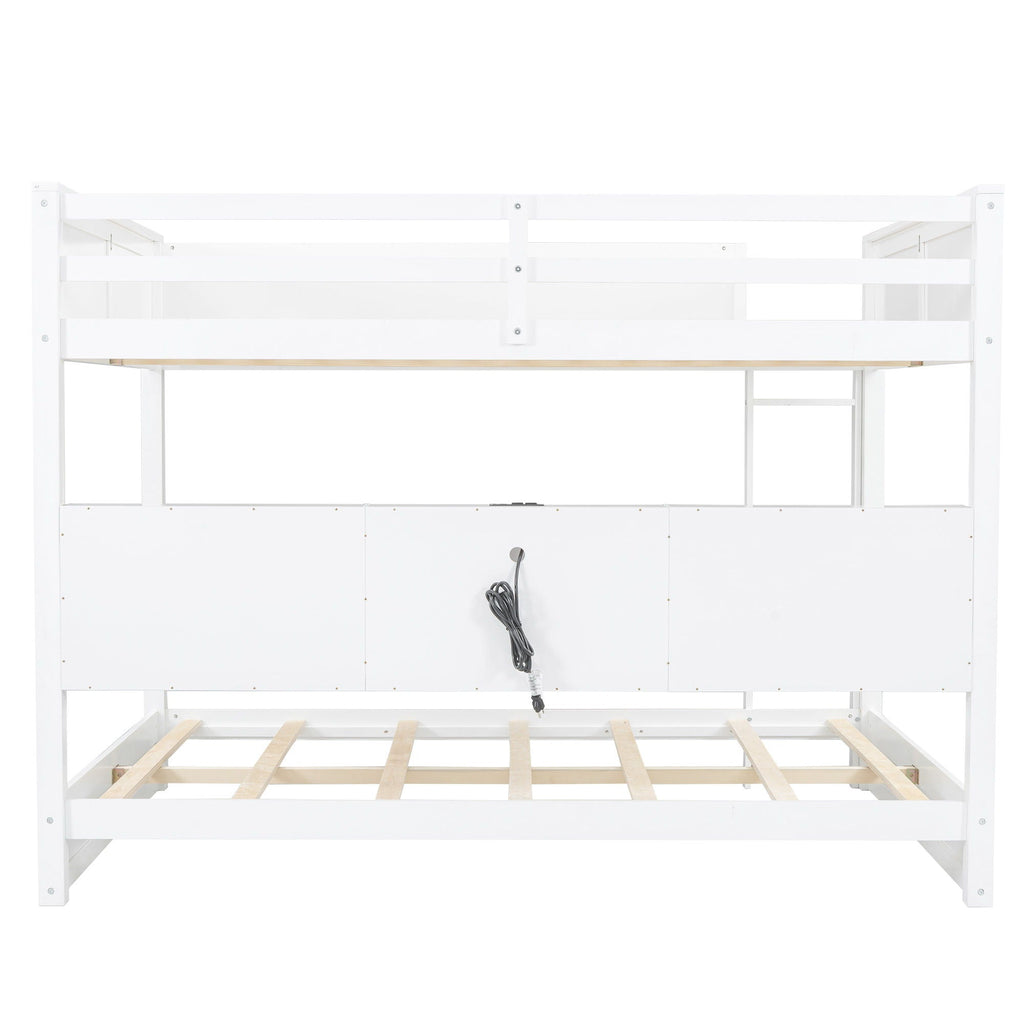 Queen Bunk Bed with Storage Cabinets and USB Ports - Dark Brown or White