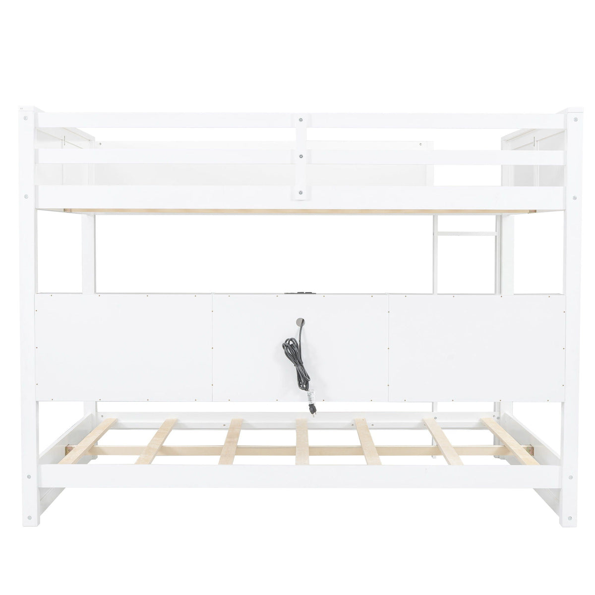 Queen Bunk Bed with Storage Cabinets and USB Ports - Dark Brown or White