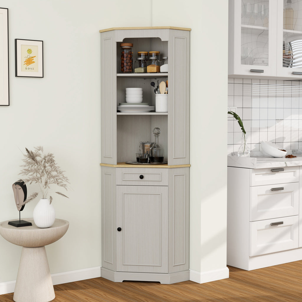 68" Tall Corner Cabinet with Door, Drawer & Adjustable Shelf - Ancient White