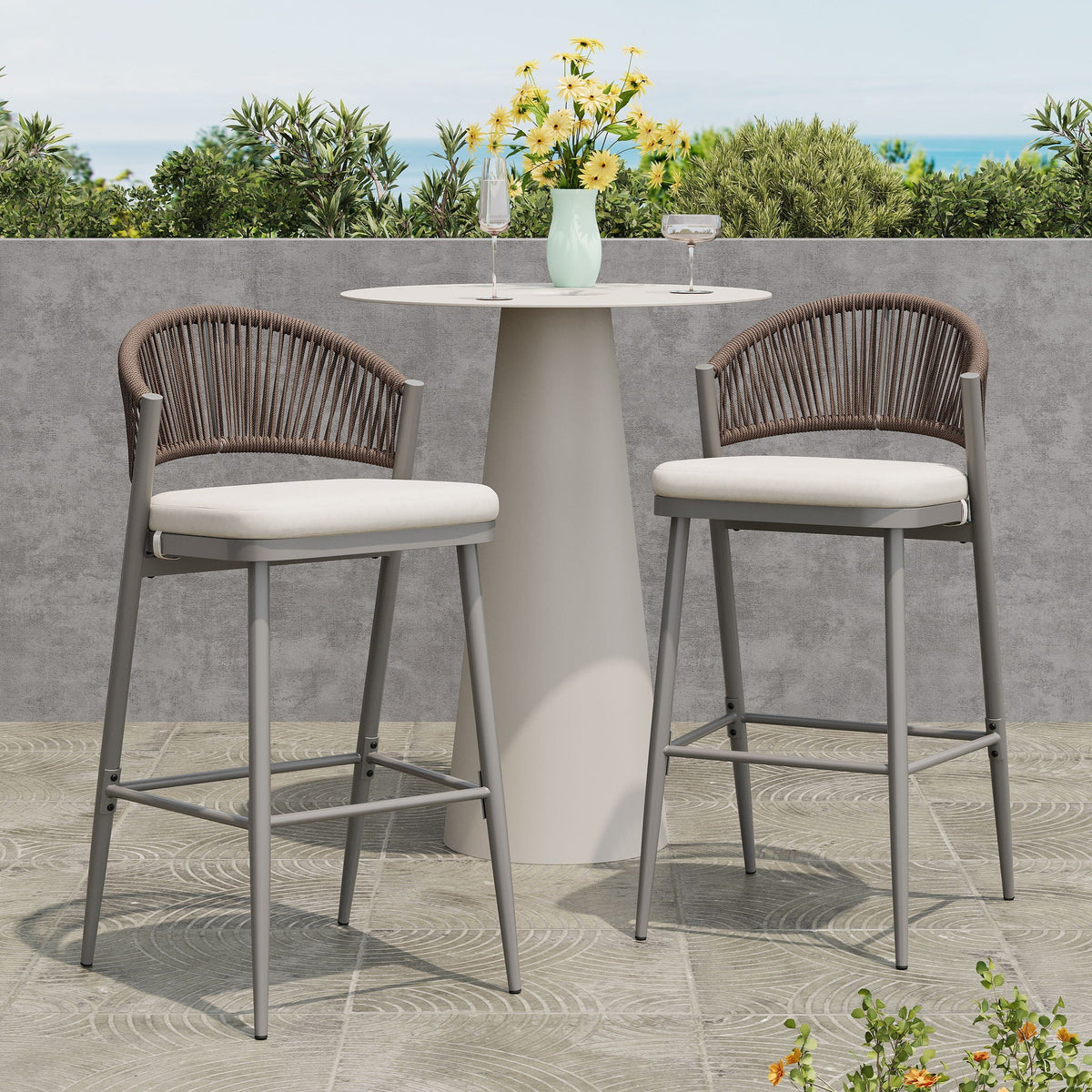 Outdoor Bar Height Metal Frame Counter Stools