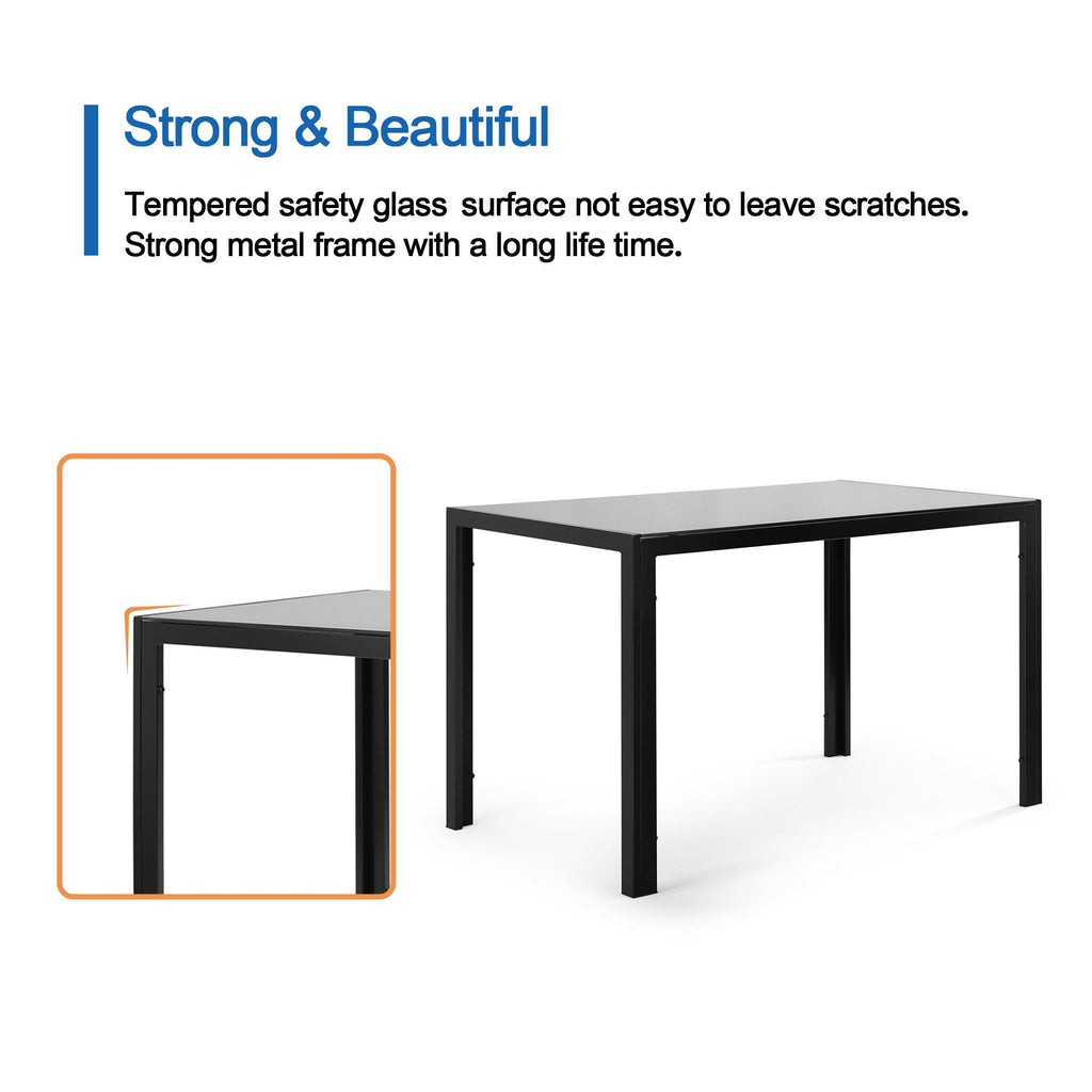 5 Piece Dining Table Set for 4 with Tempered Glass Table – Black