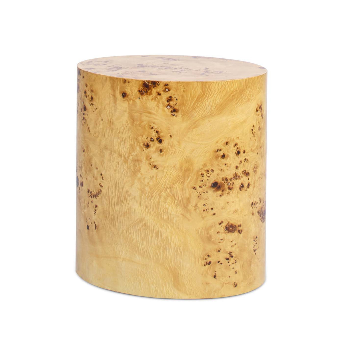 Accent Oval Pillar Side Table with Burl Wood Veneer - Light or Dark Brown