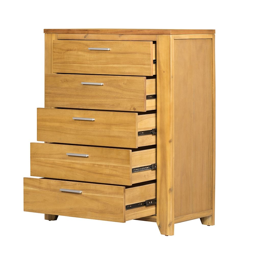 Natural Wood 5 Drawer Dresser with Ample Storage - Brown