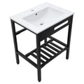 Console Sink With Legs, 24" X 18", Durable Porcelain With Frame - White / Black