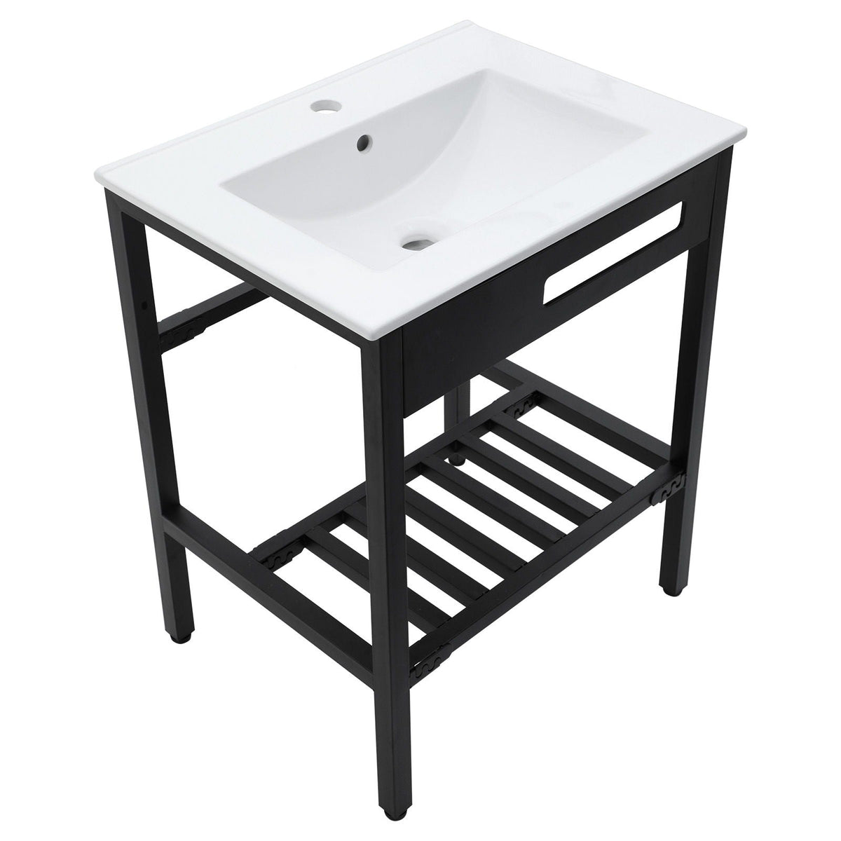 Console Sink With Legs, 24" X 18", Durable Porcelain With Frame - White / Black