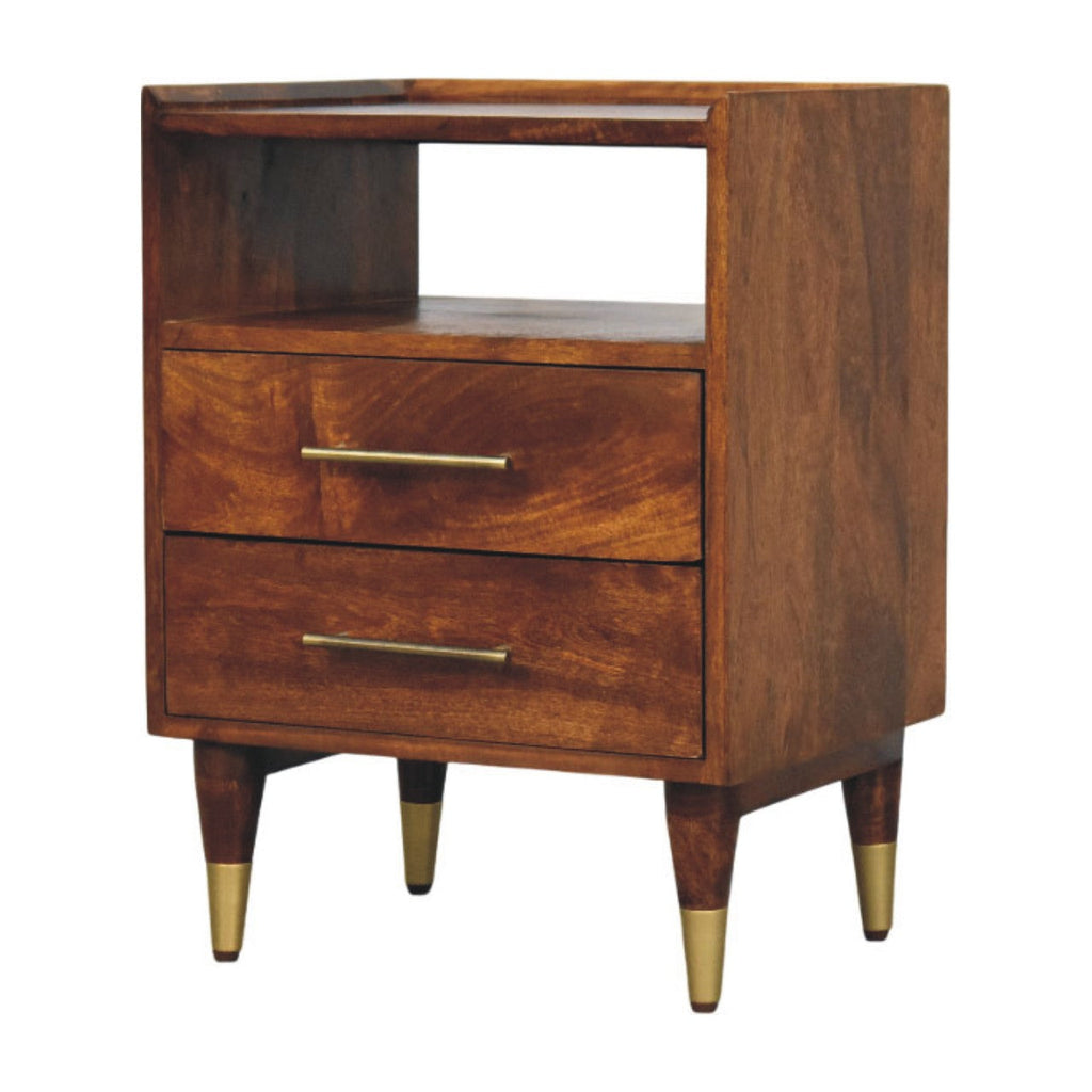 Solid Wood Nightstand with Chestnut Finish - Camden Mango Bedside Table