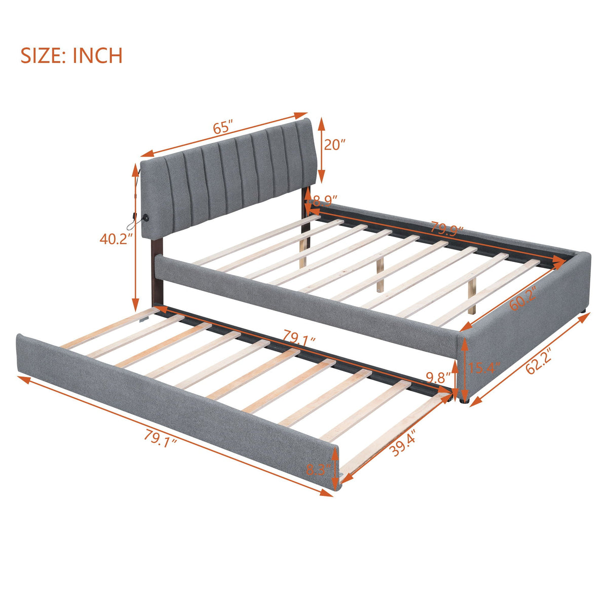 Upholstered Platform Bed With Trundle and LED Lights - Full or Queen