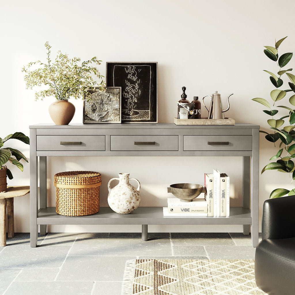 59.1'' Farmhouse Console Table with 3 Drawers - Painted Finish