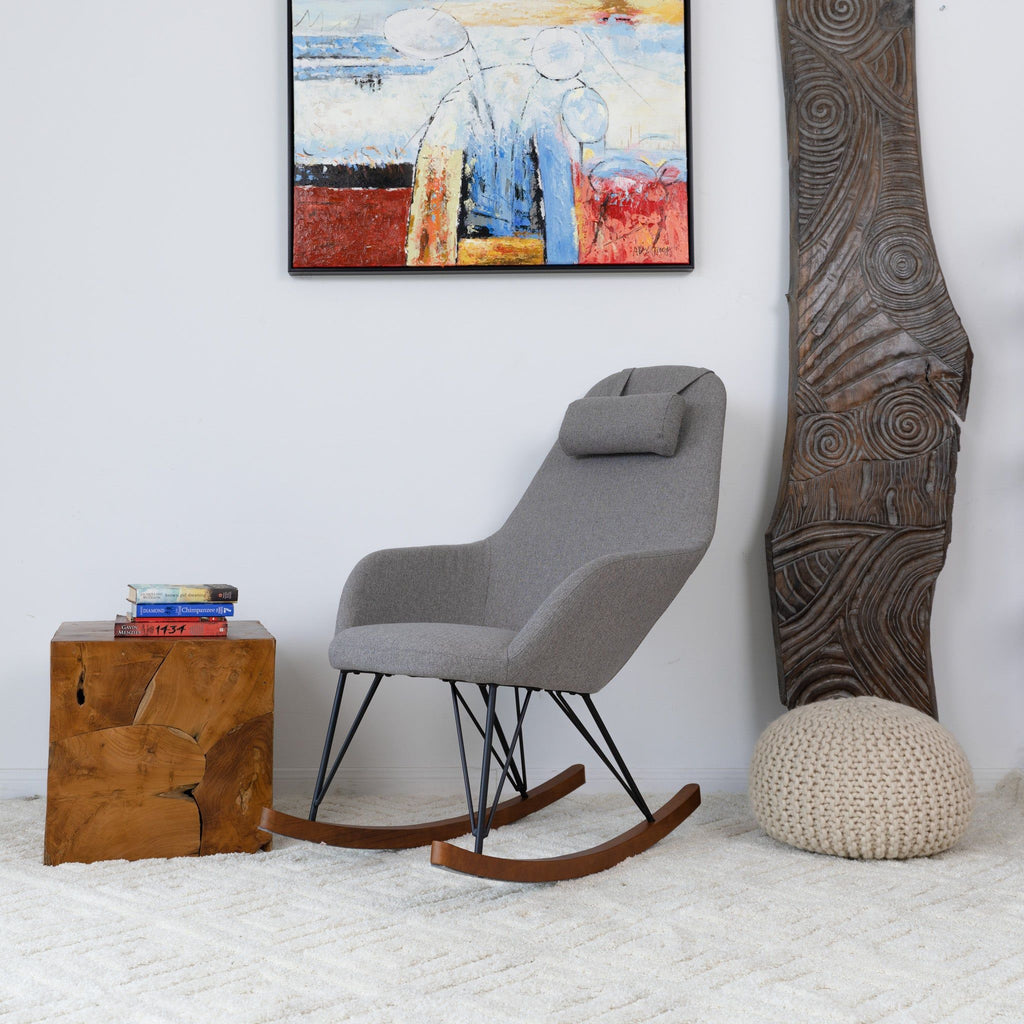 Mid-Century Modern Rocker Chair with High Density Foam - Dark Green or Dark Gray