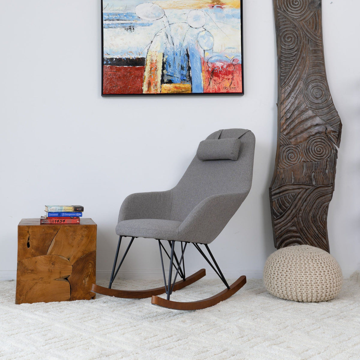 Mid-Century Modern Rocker Chair with High Density Foam - Dark Green or Dark Gray