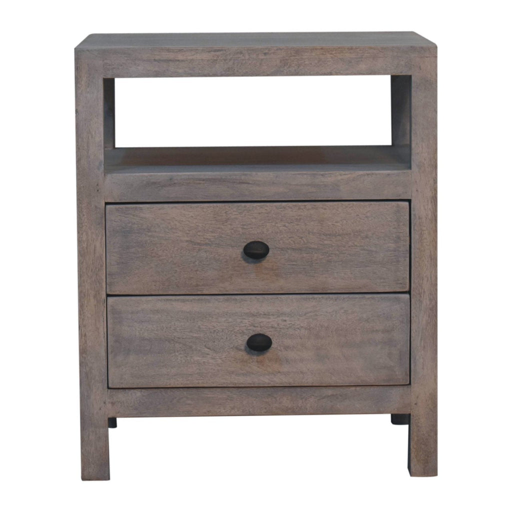 Acid Wash 2-Drawer Open Bedside Table with Open Shelf - Weathered Finish