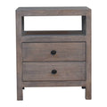 Acid Wash 2-Drawer Open Bedside Table with Open Shelf - Weathered Finish
