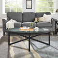 Modern Glass Coffee Table with Solid Wood Base - Clear/Light Wood