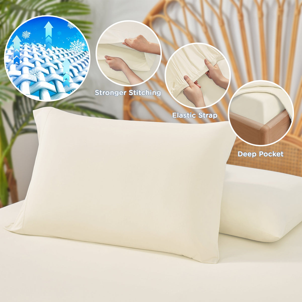 Twin Cooling 2-Piece Sheet Set with Stretch Fit - Ivory or Gray