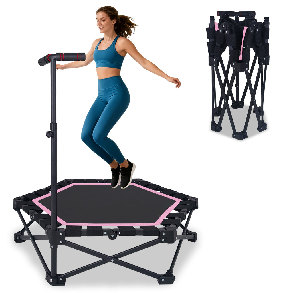 42" Foldable Mini Trampoline with Adjustable T-Bar - Steel and Nylon